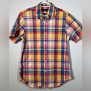Ralph Lauren Bright Plaid Short Sleeve Button Down Cotton Shirt Size Small